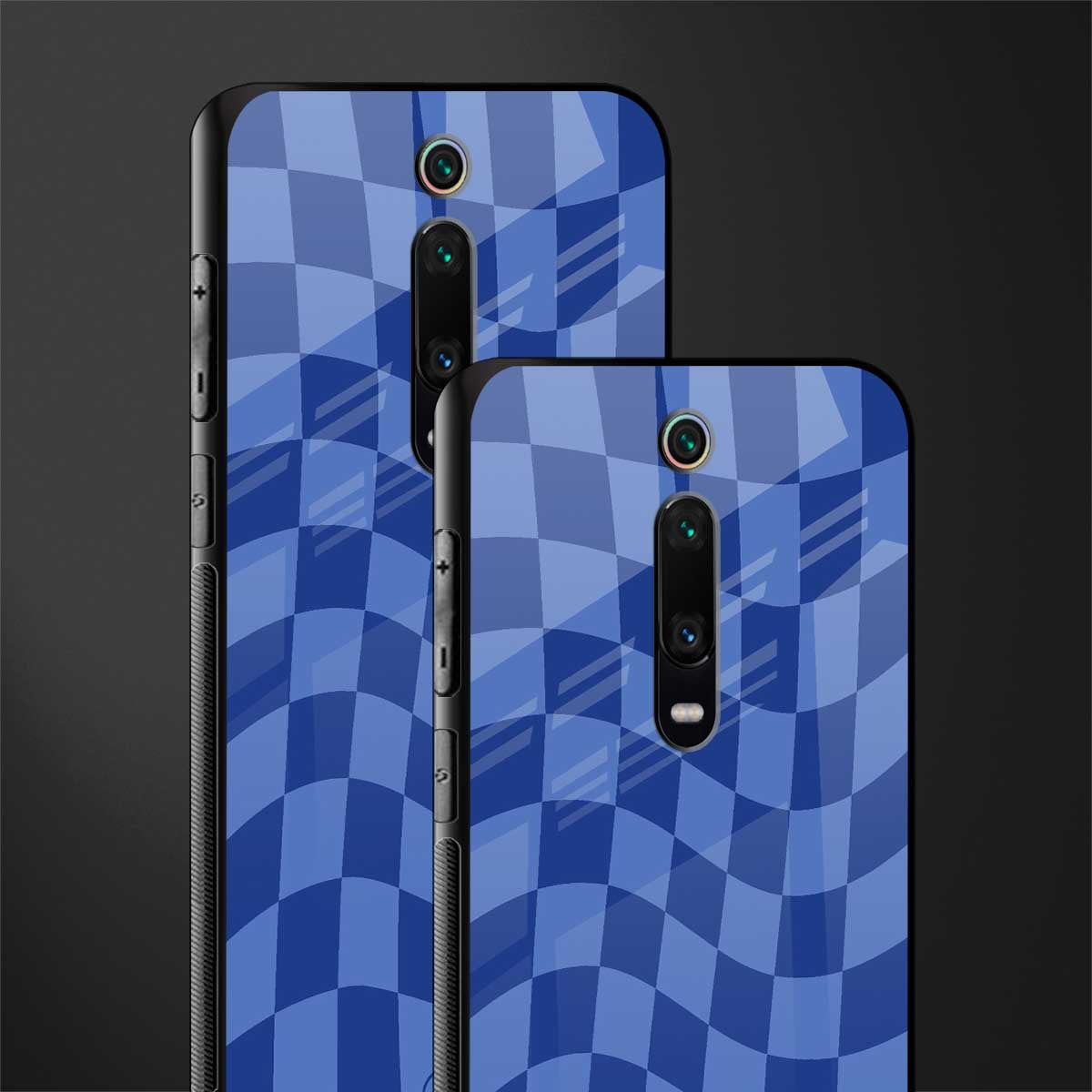 blue trippy check pattern glass case for redmi k20 pro image-2