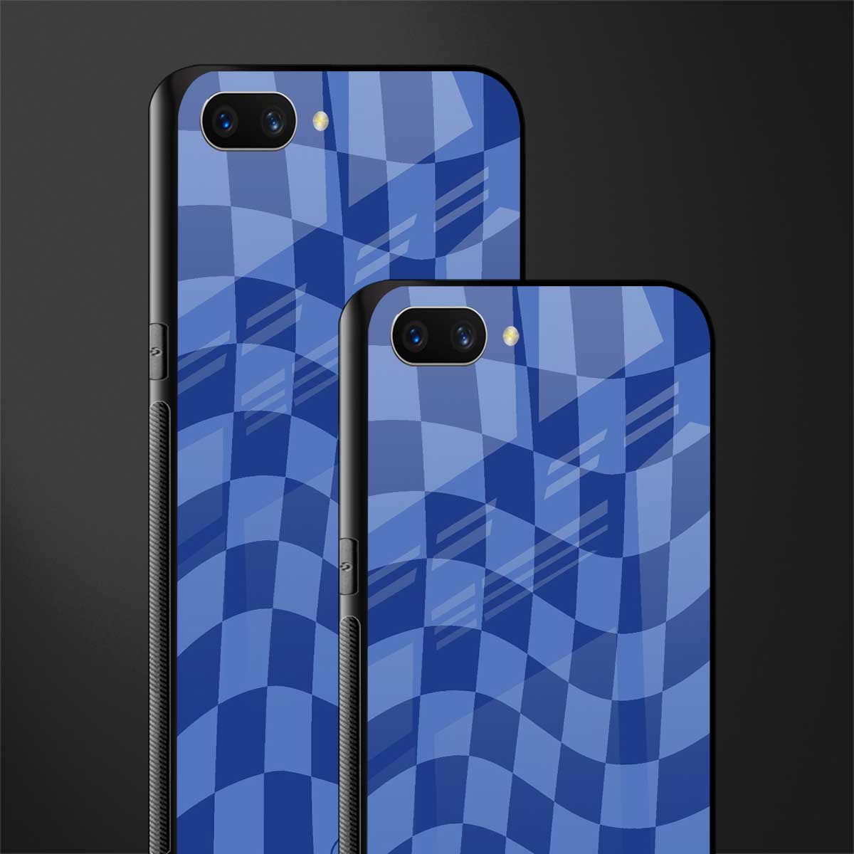 blue trippy check pattern glass case for oppo a3s image-2