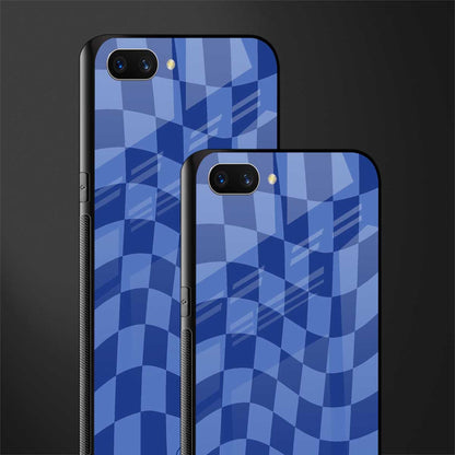 blue trippy check pattern glass case for oppo a3s image-2