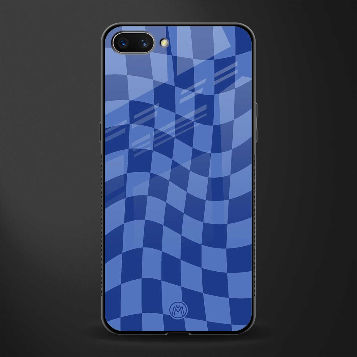 blue trippy check pattern glass case for oppo a3s image