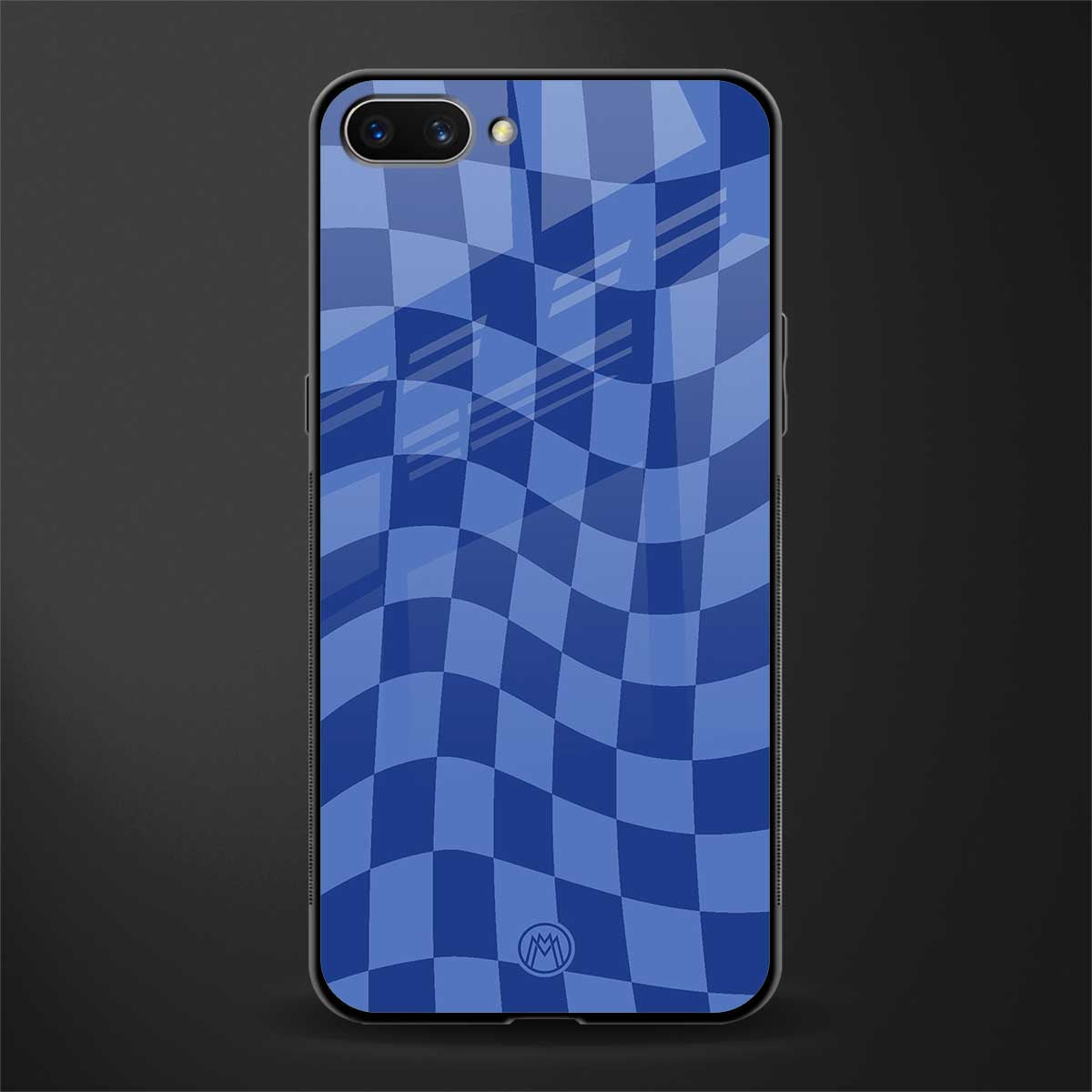 blue trippy check pattern glass case for realme c1 image