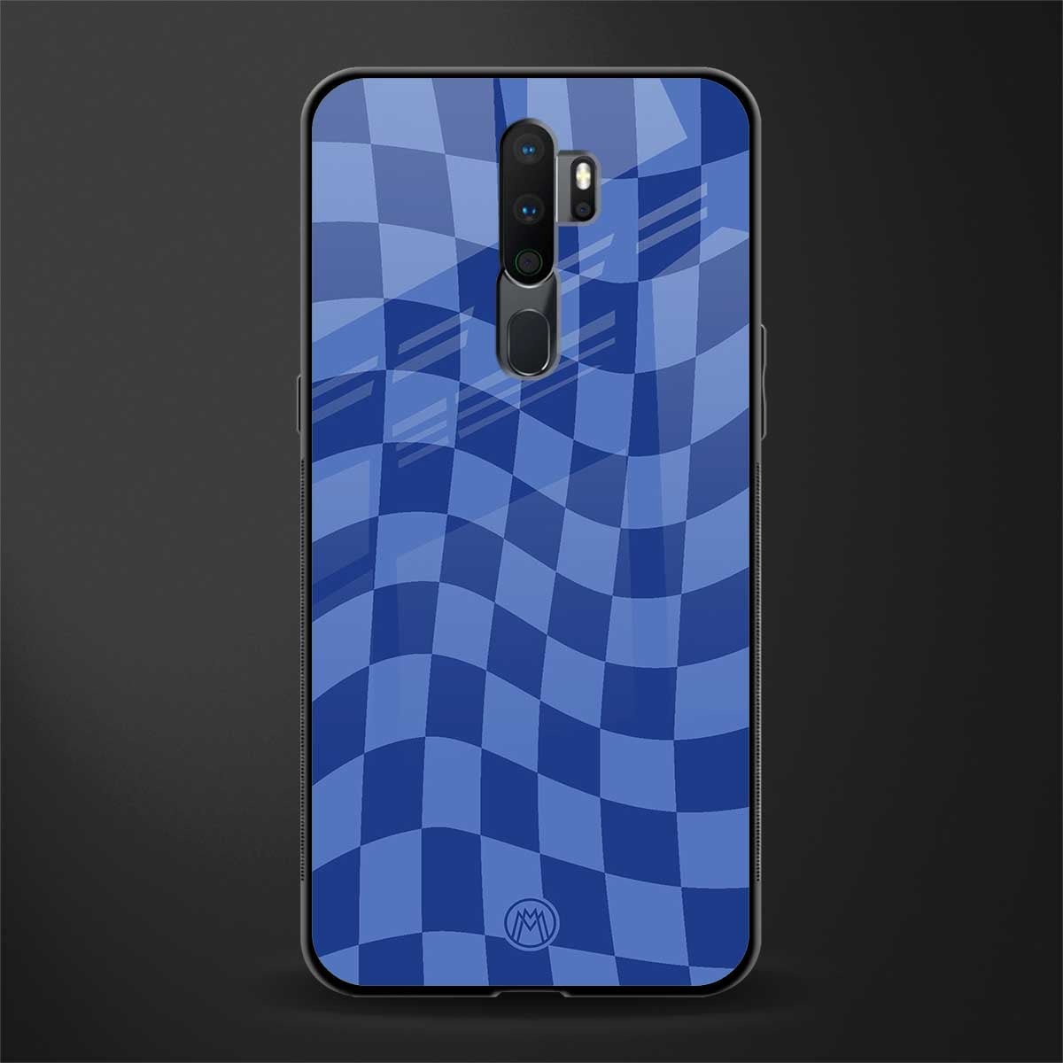 blue trippy check pattern glass case for oppo a9 2020 image