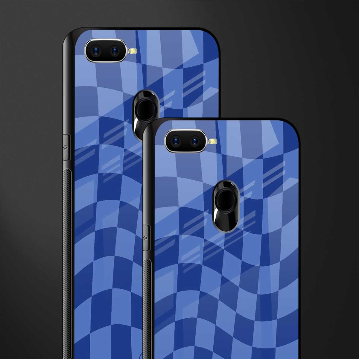 blue trippy check pattern glass case for oppo a7 image-2