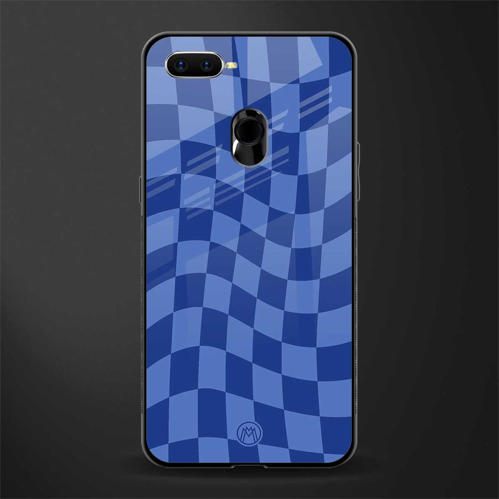 blue trippy check pattern glass case for oppo a12 image