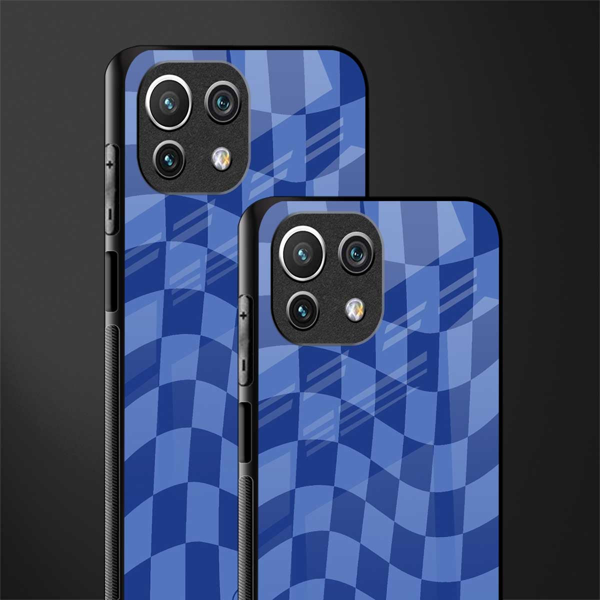 blue trippy check pattern glass case for mi 11 lite image-2