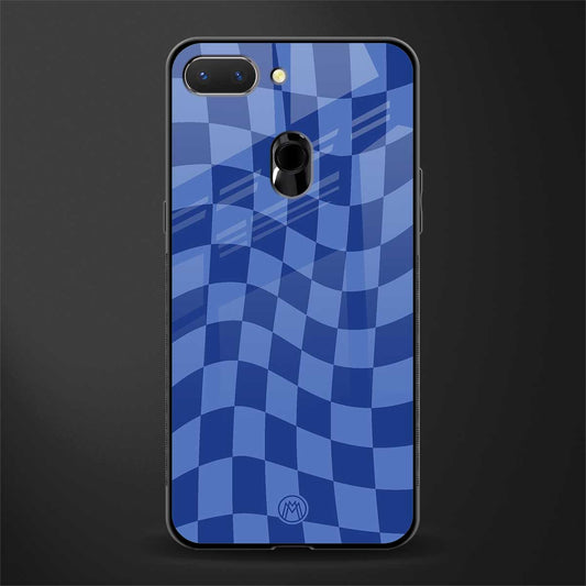 blue trippy check pattern glass case for oppo a5 image