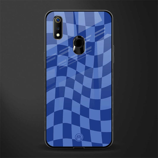 blue trippy check pattern glass case for realme 3i image