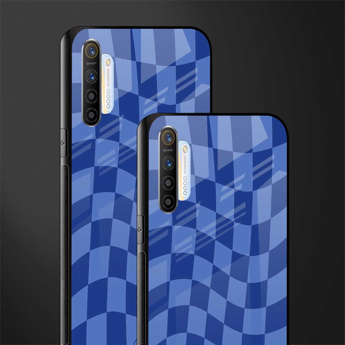 blue trippy check pattern glass case for realme xt image-2