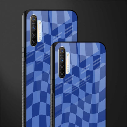 blue trippy check pattern glass case for realme xt image-2
