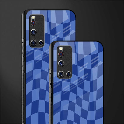 blue trippy check pattern glass case for vivo v19 image-2