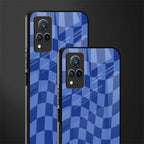 blue trippy check pattern glass case for vivo v21 5g image-2