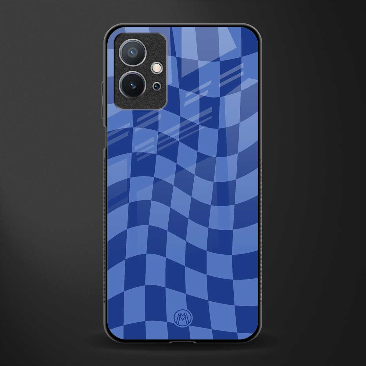 blue trippy check pattern glass case for vivo t1 5g image