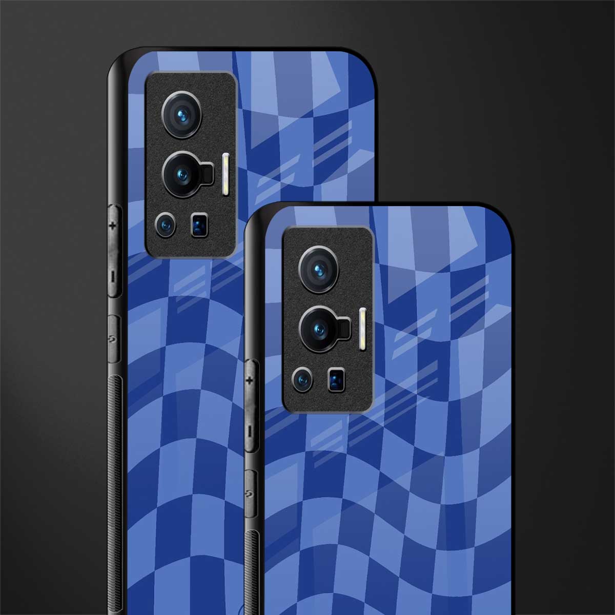 blue trippy check pattern glass case for vivo x70 pro image-2