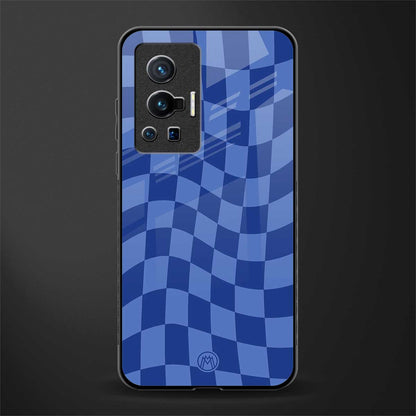 blue trippy check pattern glass case for vivo x70 pro image