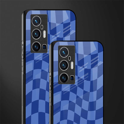 blue trippy check pattern glass case for vivo x70 pro plus image-2