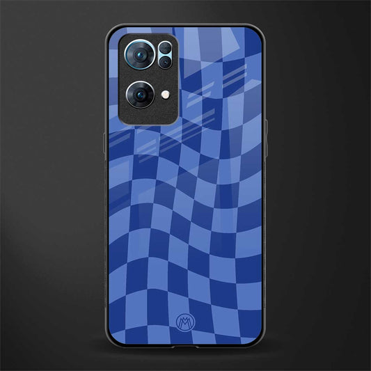 blue trippy check pattern glass case for oppo reno7 pro 5g image