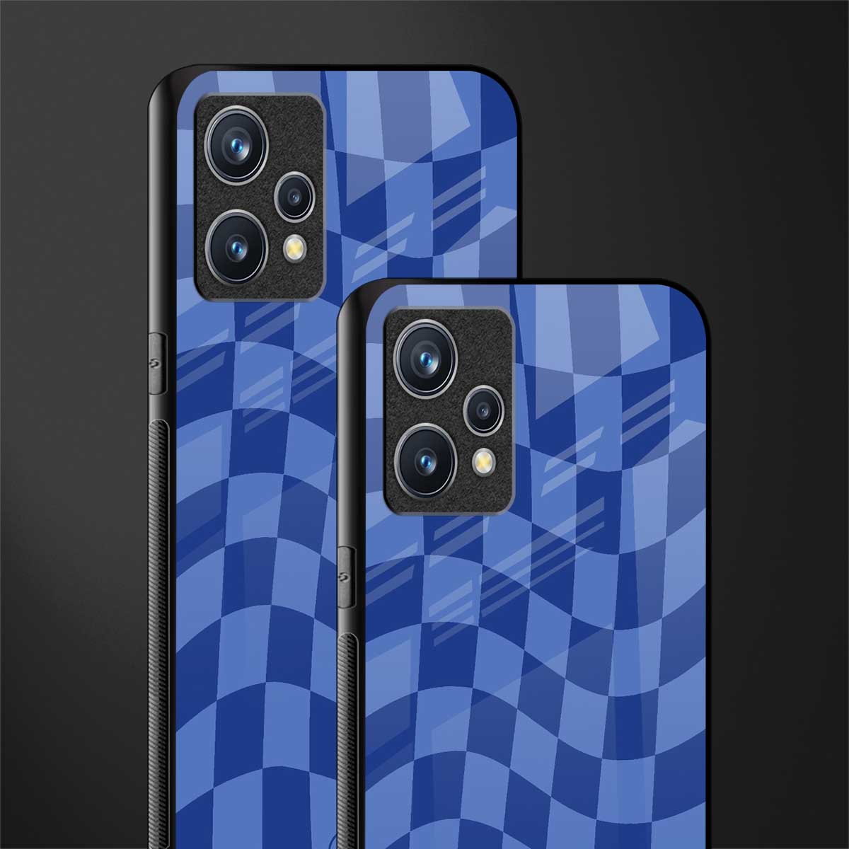 blue trippy check pattern glass case for realme 9 pro plus 5g image-2