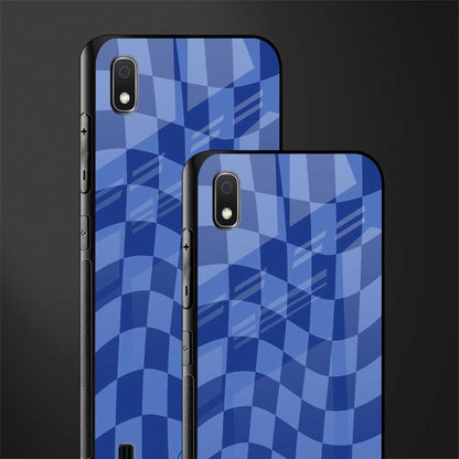 blue trippy check pattern glass case for samsung galaxy a10 image-2