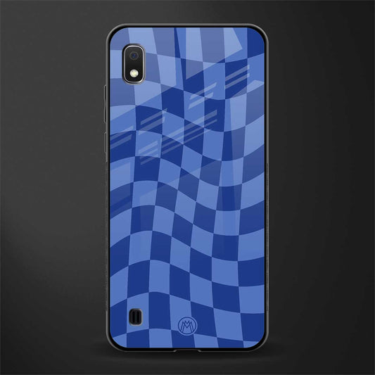 blue trippy check pattern glass case for samsung galaxy a10 image