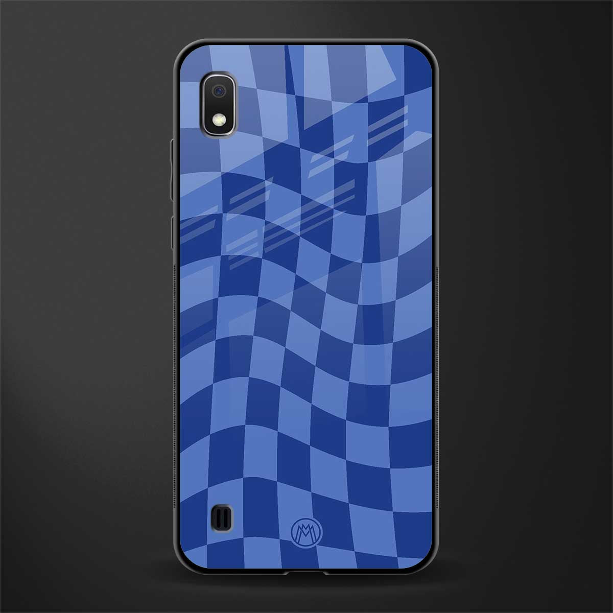 blue trippy check pattern glass case for samsung galaxy a10 image