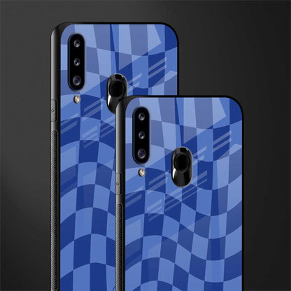 blue trippy check pattern glass case for samsung galaxy a20s image-2