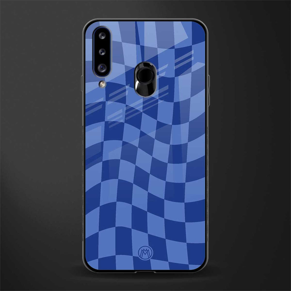 blue trippy check pattern glass case for samsung galaxy a20s image
