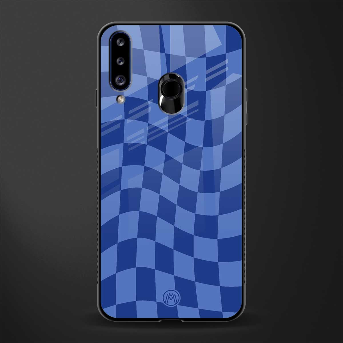 blue trippy check pattern glass case for samsung galaxy a20s image