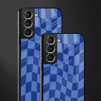blue trippy check pattern glass case for samsung galaxy s22 5g image-2