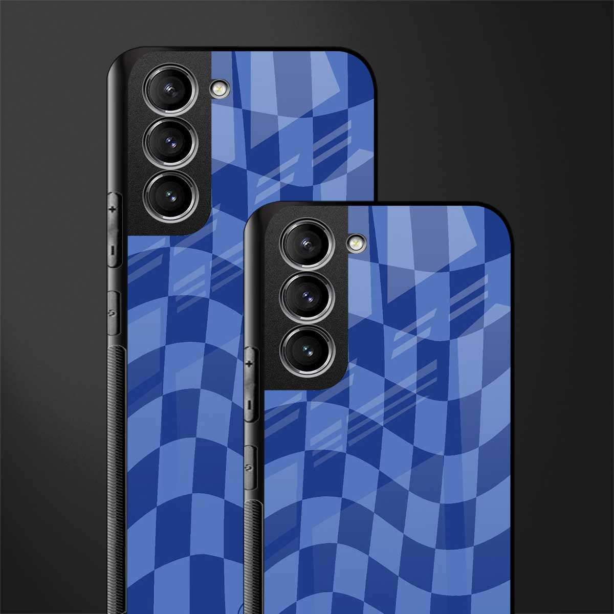 blue trippy check pattern glass case for samsung galaxy s22 plus 5g image-2