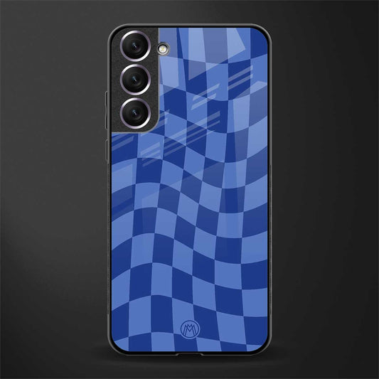 blue trippy check pattern glass case for samsung galaxy s21 plus image