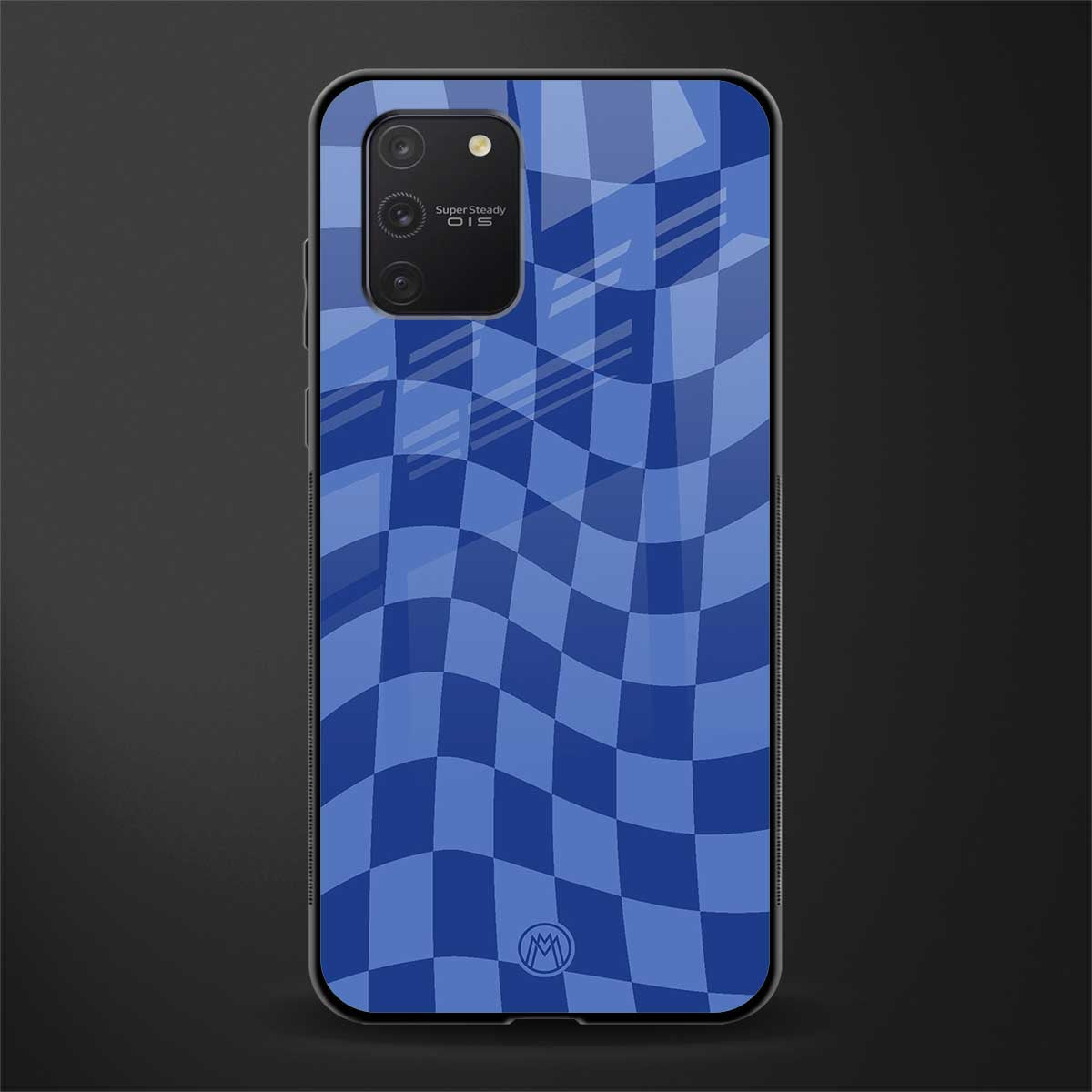 blue trippy check pattern glass case for samsung galaxy a91 image