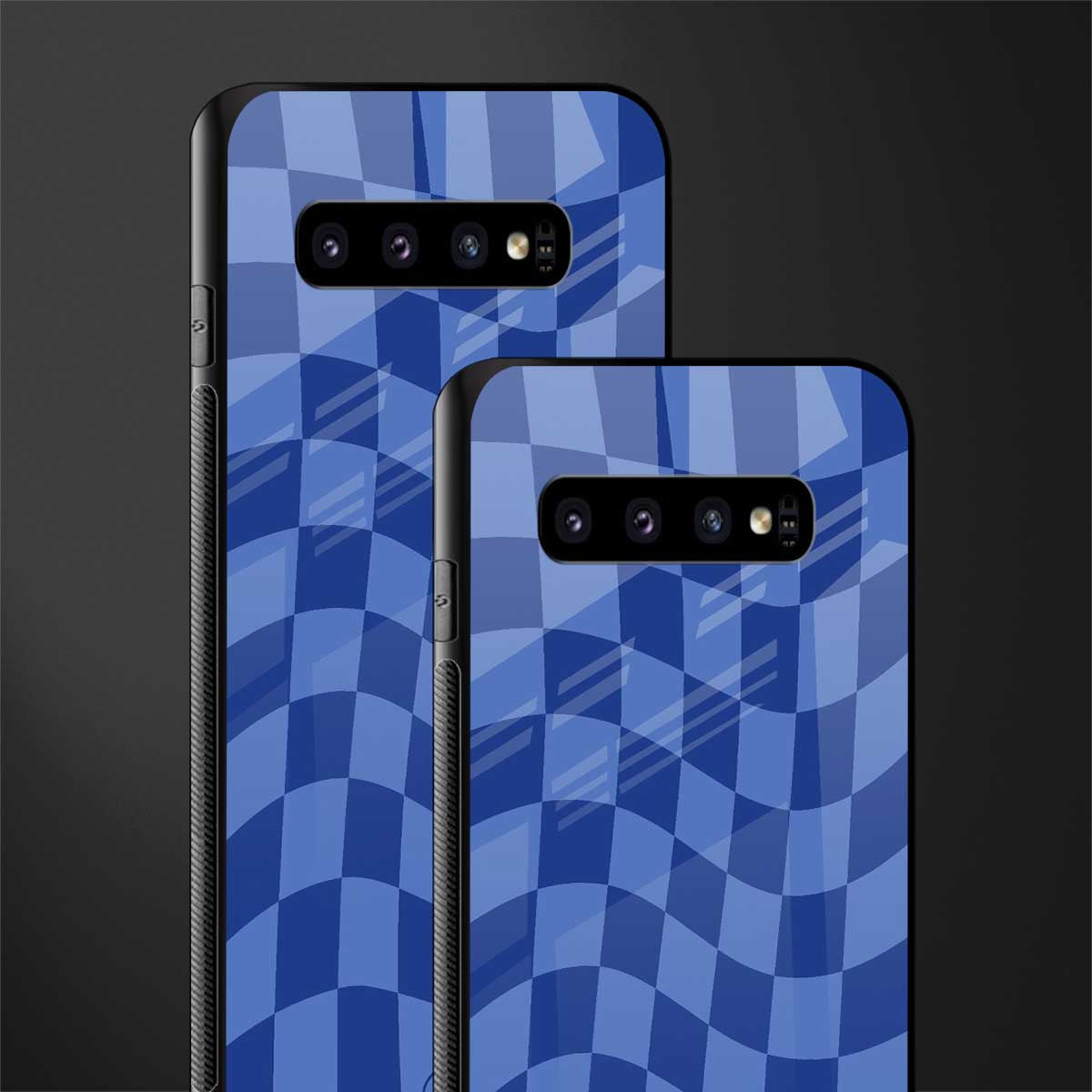 blue trippy check pattern glass case for samsung galaxy s10 image-2