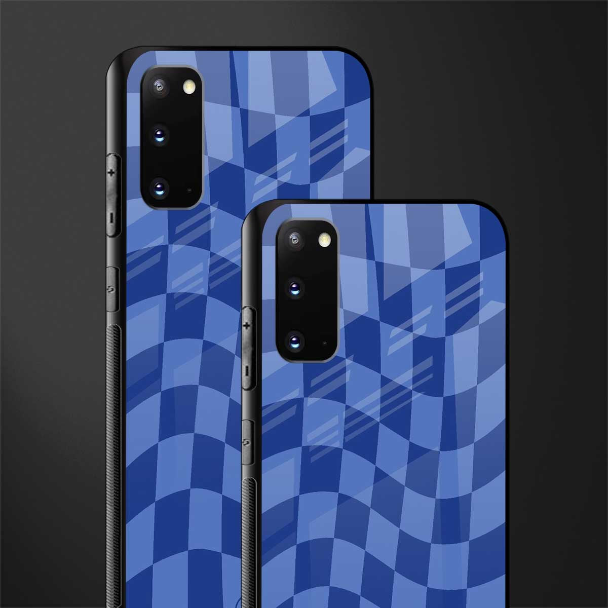 blue trippy check pattern glass case for samsung galaxy s20 image-2