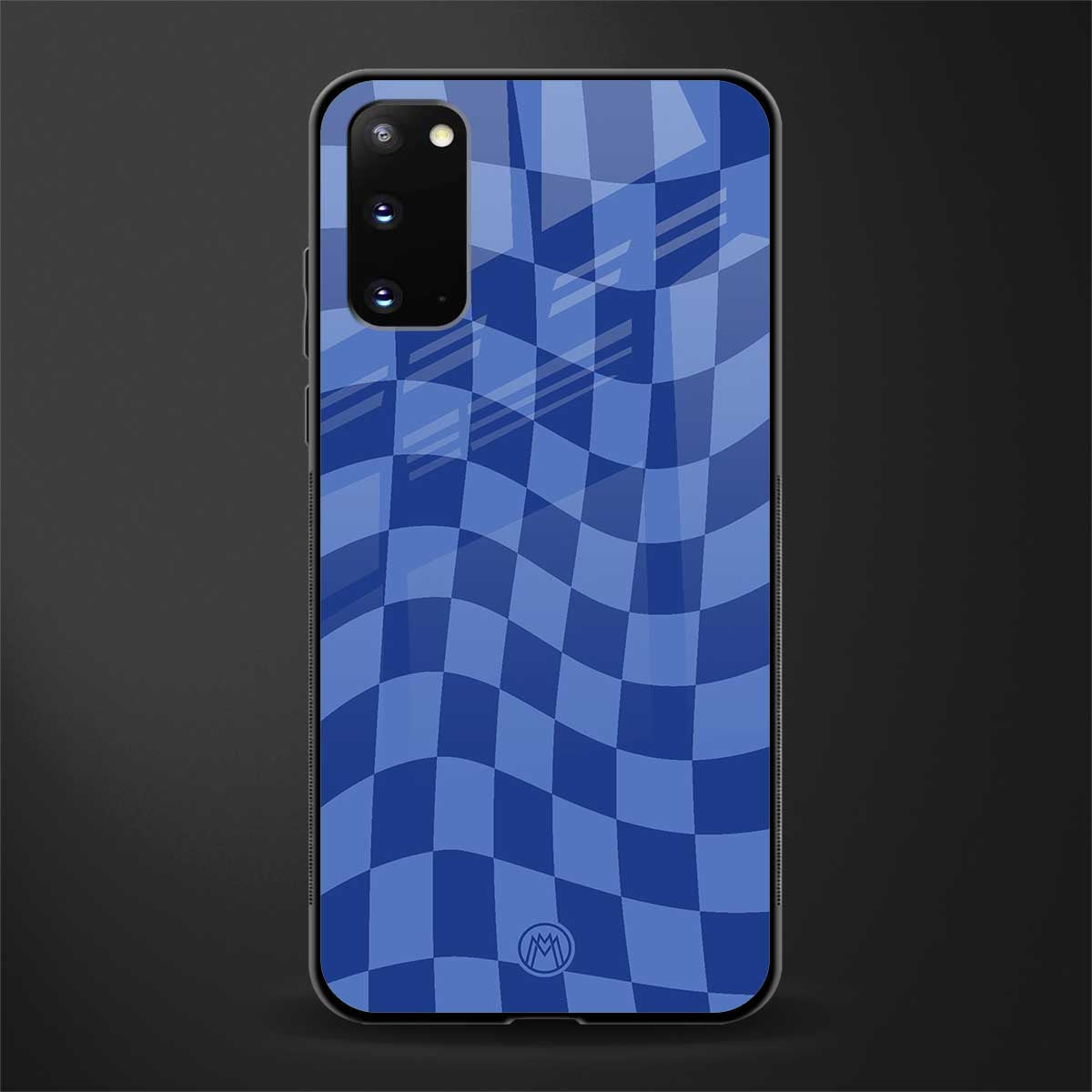 blue trippy check pattern glass case for samsung galaxy s20 image