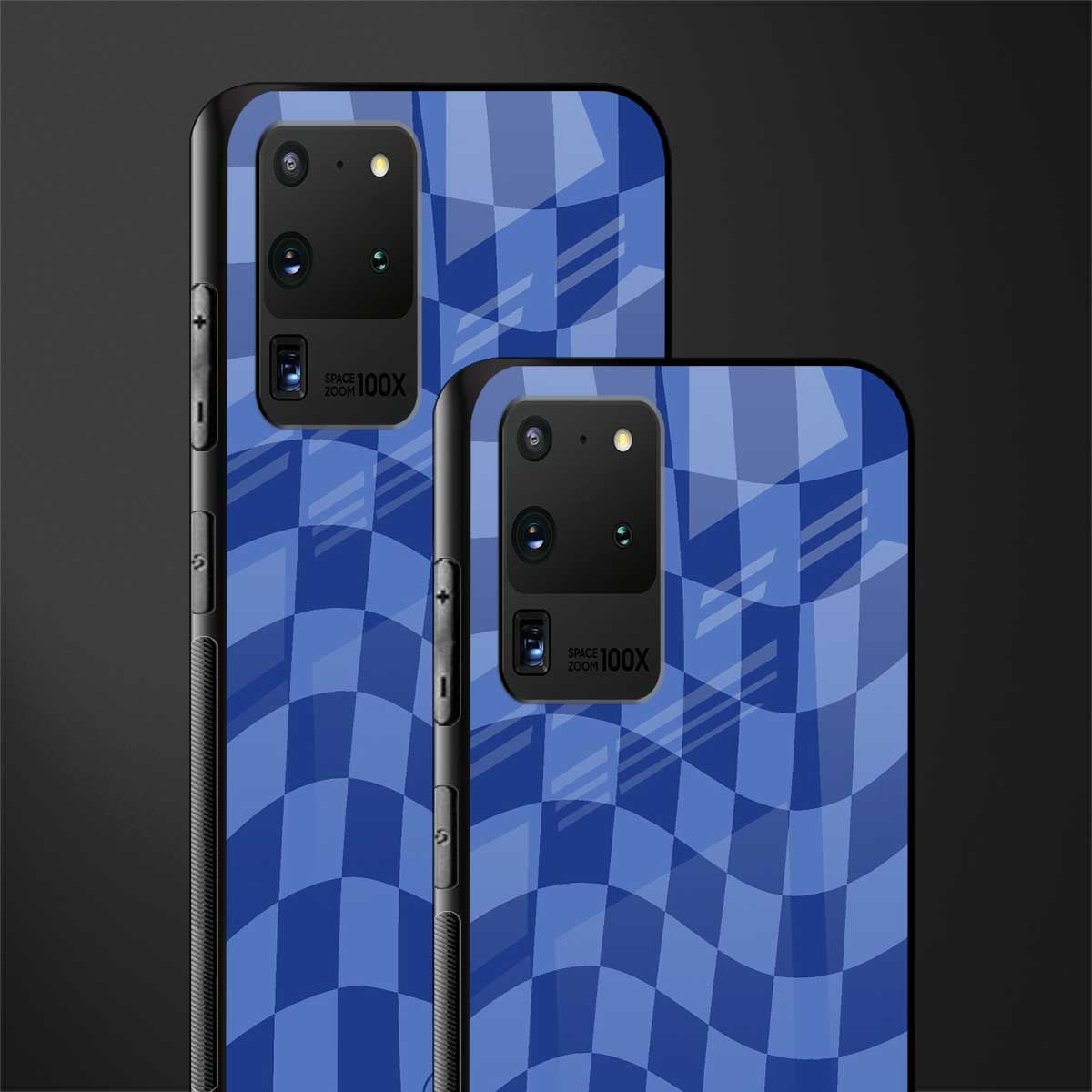 blue trippy check pattern glass case for samsung galaxy s20 ultra image-2