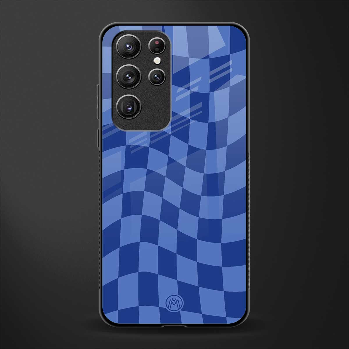 blue trippy check pattern glass case for samsung galaxy s22 ultra 5g image