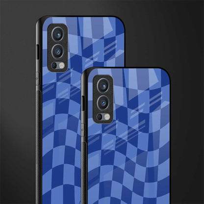 blue trippy check pattern glass case for oneplus nord 2 5g image-2