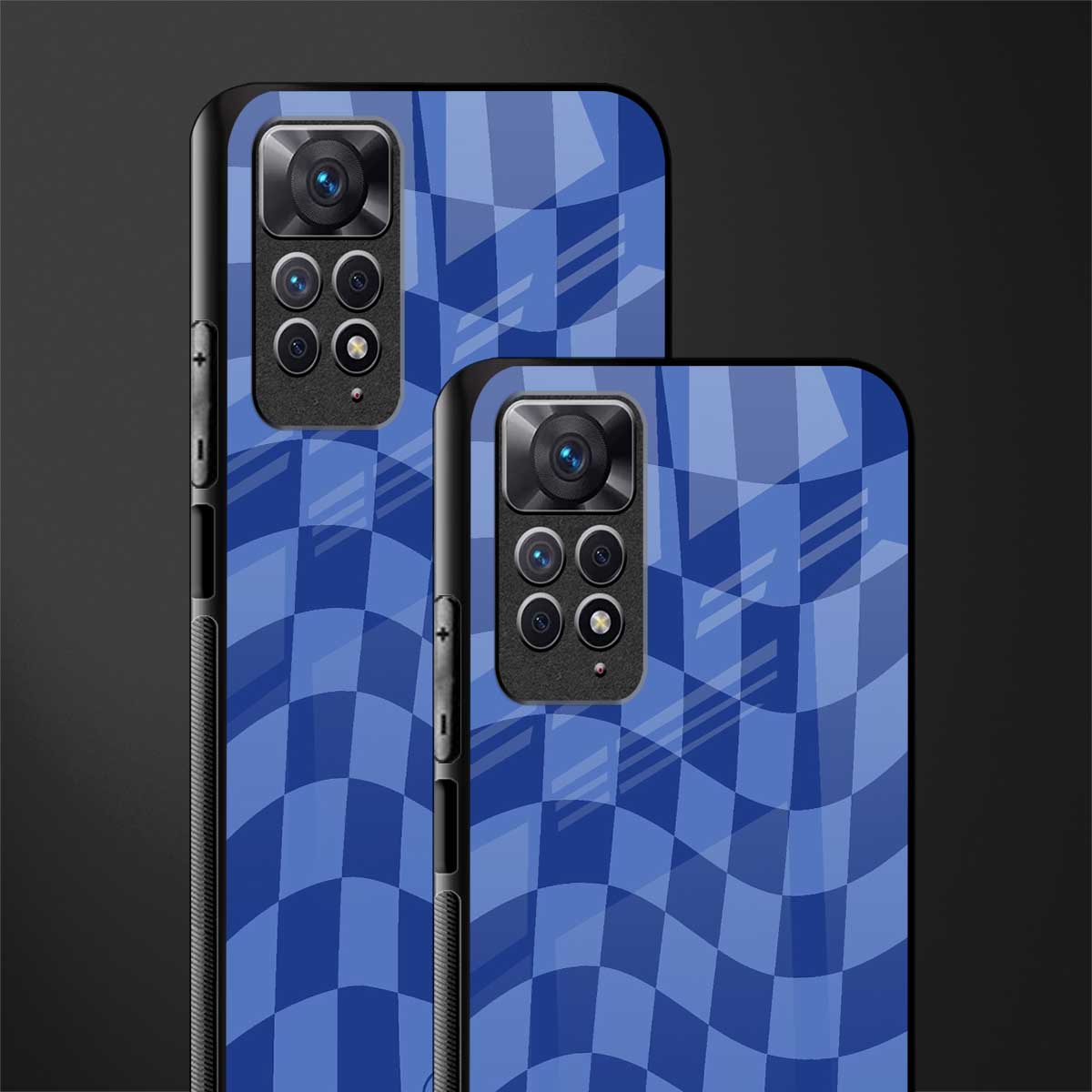 blue trippy check pattern glass case for redmi note 11 pro image-2