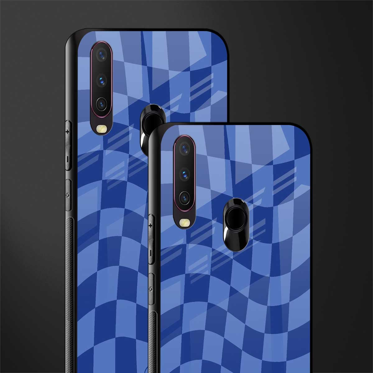 blue trippy check pattern glass case for vivo y17 image-2