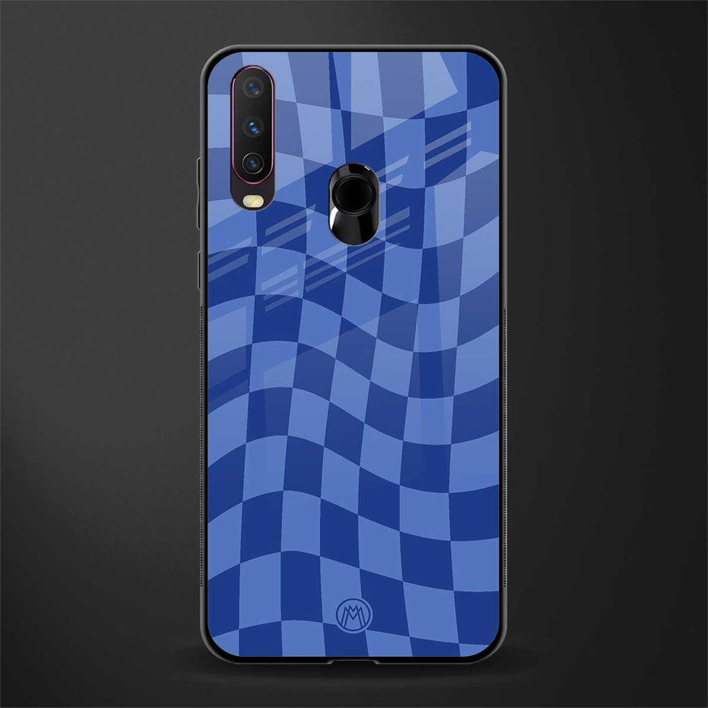 blue trippy check pattern glass case for vivo y12 image