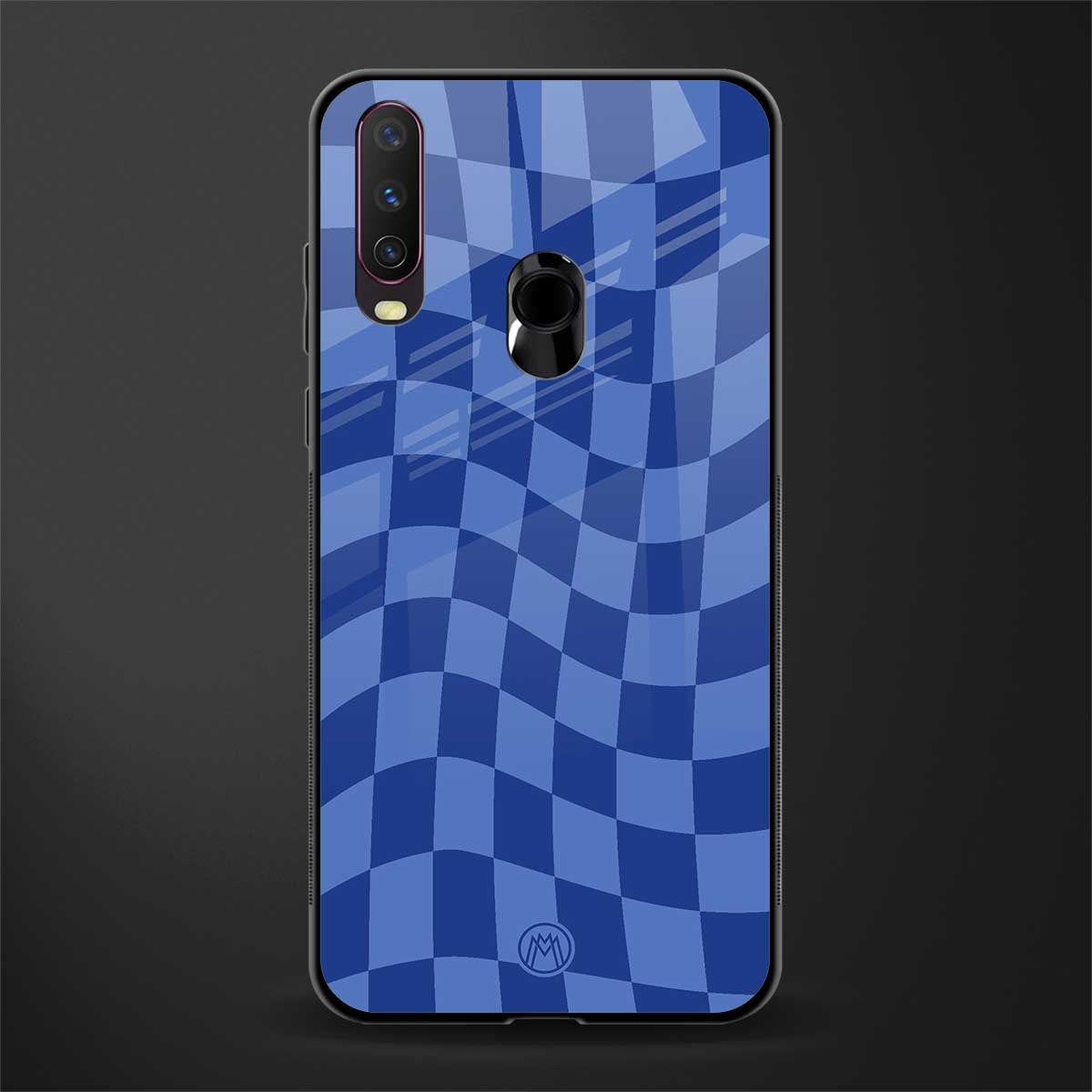 blue trippy check pattern glass case for vivo y12 image