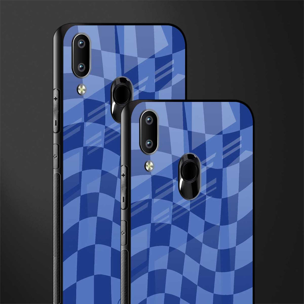 blue trippy check pattern glass case for vivo y93 image-2