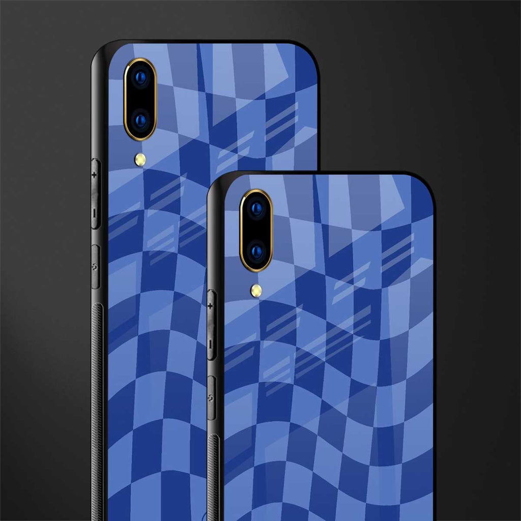 blue trippy check pattern glass case for vivo v11 pro image-2