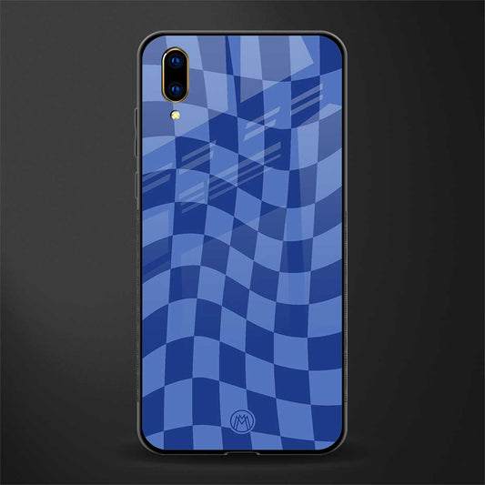 blue trippy check pattern glass case for vivo v11 pro image