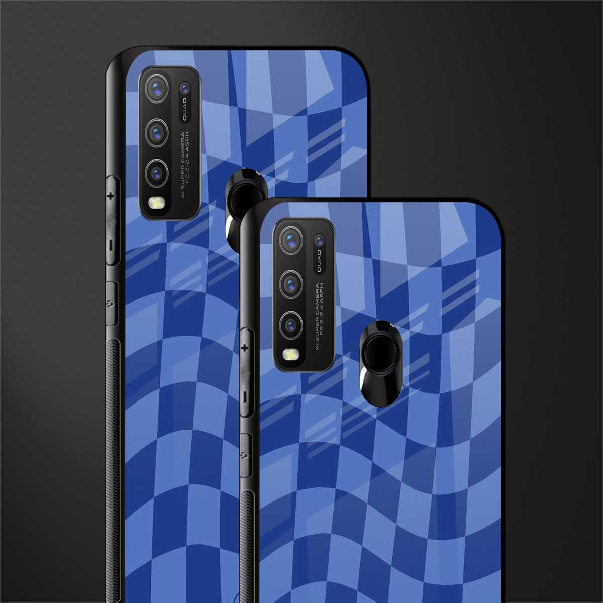 blue trippy check pattern glass case for vivo y30 image-2