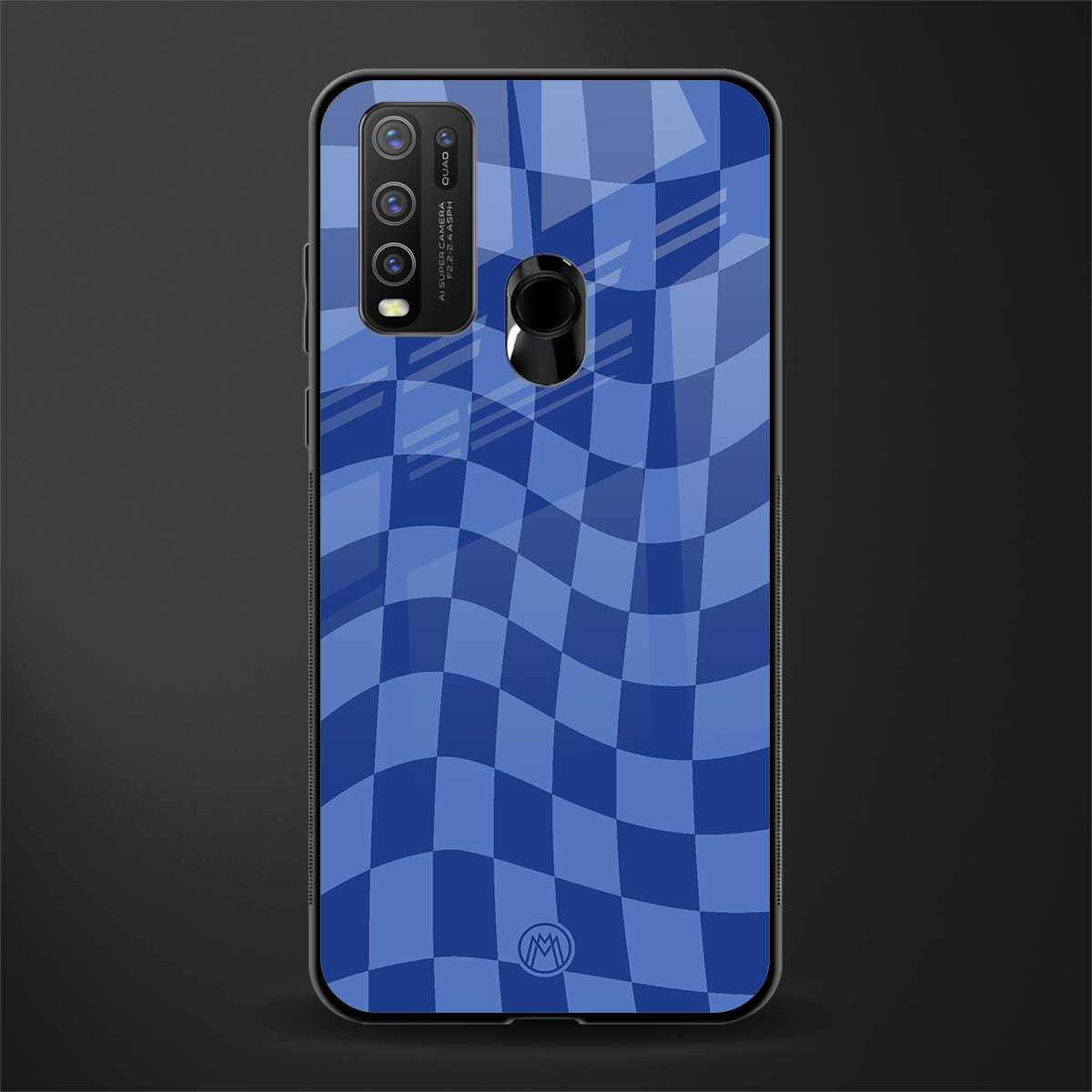 blue trippy check pattern glass case for vivo y50 image