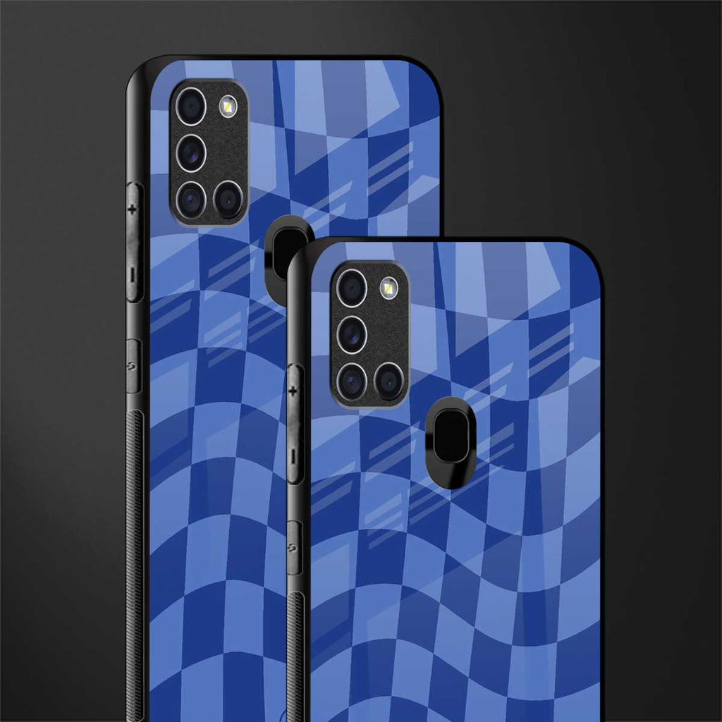 blue trippy check pattern glass case for samsung galaxy a21s image-2