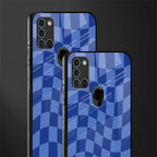 blue trippy check pattern glass case for samsung galaxy a21s image-2