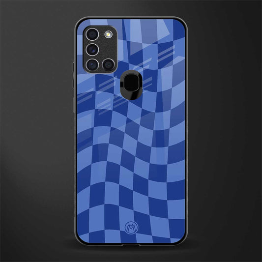 blue trippy check pattern glass case for samsung galaxy a21s image