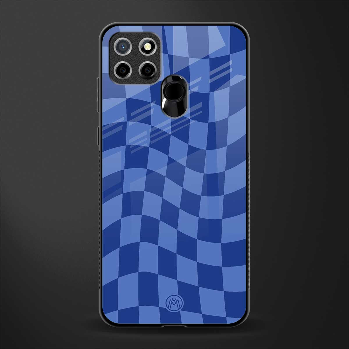 blue trippy check pattern glass case for realme narzo 30a image